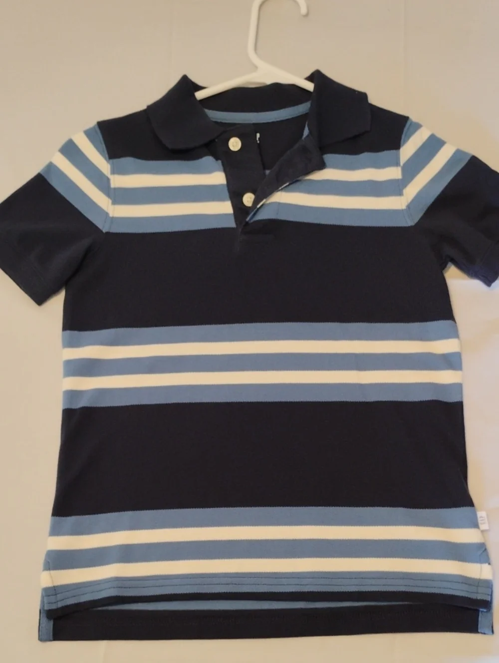 Gap Kids Boys Striped Polo Shirt Short Sleeve Navy Blue White Size S Small 6